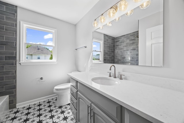1183 Buckingham Cir, Franklin, TN 37064 - bathroom with vanity, tile patterned floors, toilet, baseboards, and a shower
