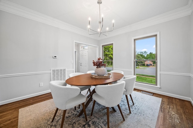 1183 Buckingham Cir, Franklin, TN 37064 - dining room featuring a chandelier, ornamental molding, wood finished floors, and baseboards