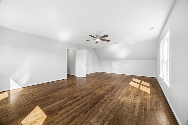 1183 Buckingham Cir, Franklin, TN 37064 - additional living space with ceiling fan, dark wood-style flooring, baseboards, and lofted ceiling