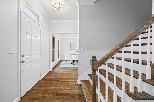 1183 Buckingham Cir, Franklin, TN 37064 - foyer with ornamental molding, stairs, and dark wood finished floors