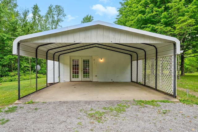 view of vehicle parking featuring french doors and a carport