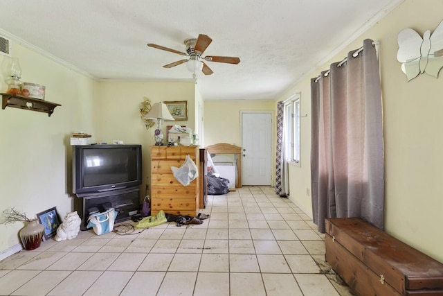 1023 Pine Valley Rd, Kingston Springs, TN 37082 - living area featuring ceiling fan, crown molding, and light tile patterned floors