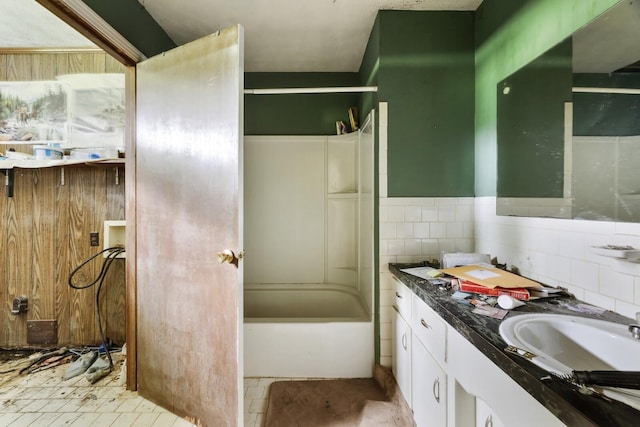 1023 Pine Valley Rd, Kingston Springs, TN 37082 - full bath with vanity, shower / bathtub combination, and tile walls