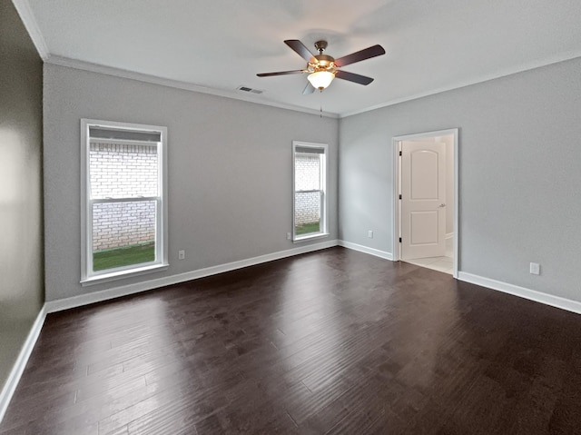 6332 York Dr, Hermitage, TN 37076 - unfurnished room with ornamental molding, ceiling fan, dark wood-type flooring, and baseboards