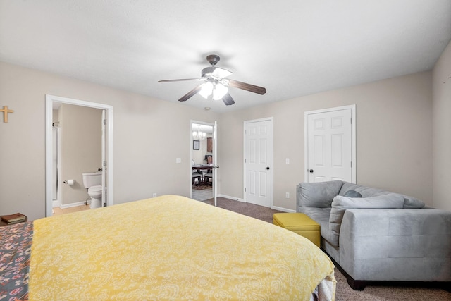 5643 Bethlehem Rd, Springfield, TN 37172 - bedroom with carpet floors, baseboards, ensuite bath, a ceiling fan, and two closets