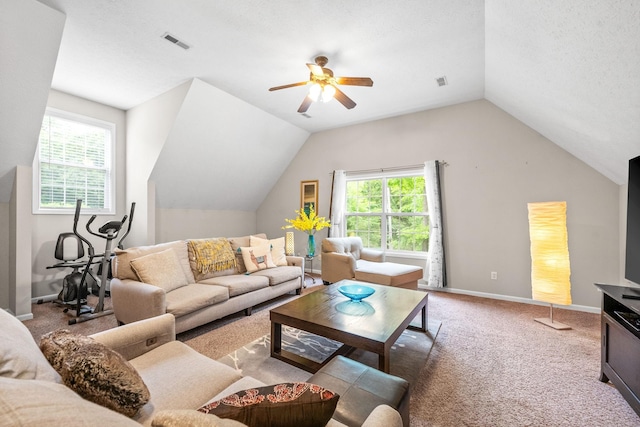 5643 Bethlehem Rd, Springfield, TN 37172 - carpeted living area featuring ceiling fan, vaulted ceiling, and baseboards