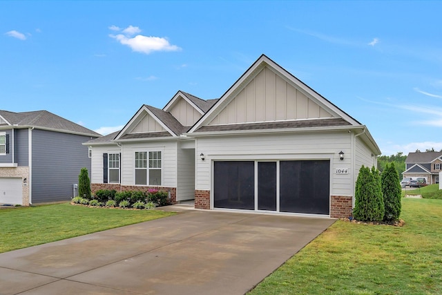 1044 Alta Vista Ln, Smyrna, TN 37167 - craftsman inspired home featuring board and batten siding, brick siding, a garage, driveway, and a front lawn