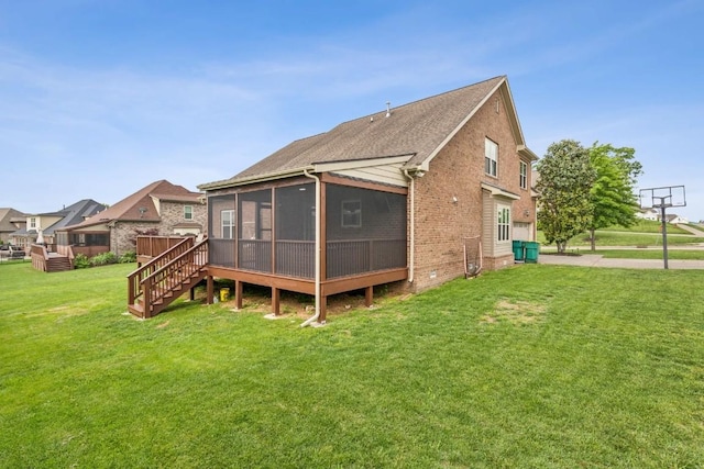 1384 Round Hill Ln, Spring Hill, TN 37174 - back of property with a sunroom, brick siding, and a yard