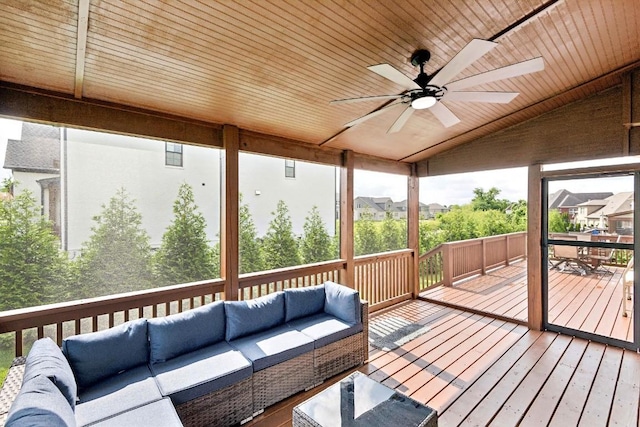 1384 Round Hill Ln, Spring Hill, TN 37174 - deck with an outdoor living space, a ceiling fan, and outdoor dining space