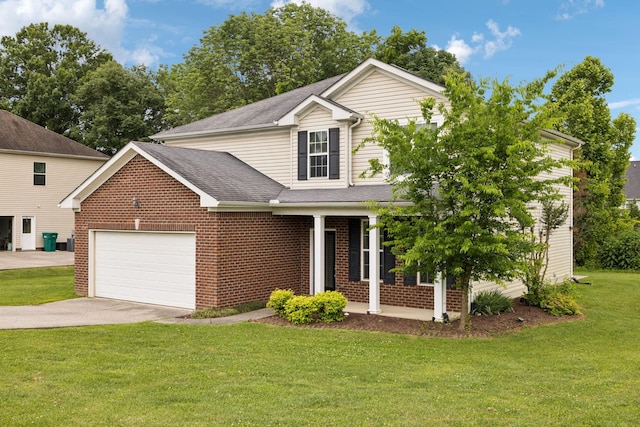 1000 Beverly Ln, Spring Hill, TN 37174 - traditional-style home featuring a porch, a garage, driveway, a front yard, and brick siding