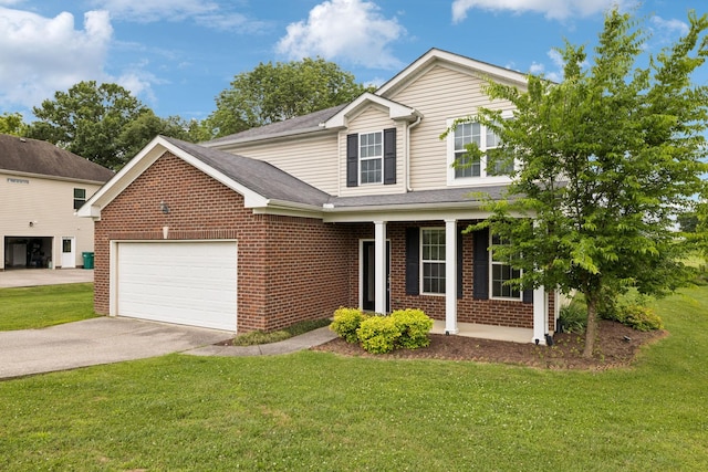 1000 Beverly Ln, Spring Hill, TN 37174 - traditional-style home with an attached garage, covered porch, brick siding, and a front yard
