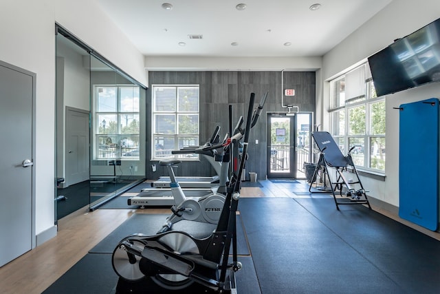 782 Riverfront Pkwy Unit 216, Chattanooga, TN 37402 - workout area featuring wood finished floors and recessed lighting