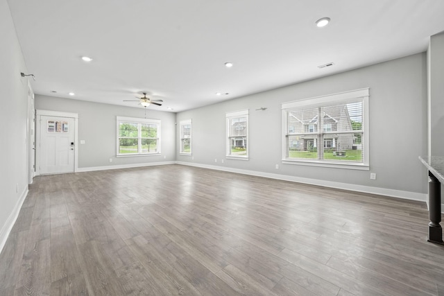 1132 General Marshall Ct, Murfreesboro, TN 37129 - unfurnished living room with ceiling fan, wood finished floors, recessed lighting, and baseboards