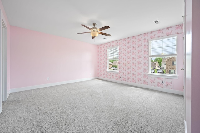 1132 General Marshall Ct, Murfreesboro, TN 37129 - unfurnished room with wallpapered walls, carpet, baseboards, and a ceiling fan