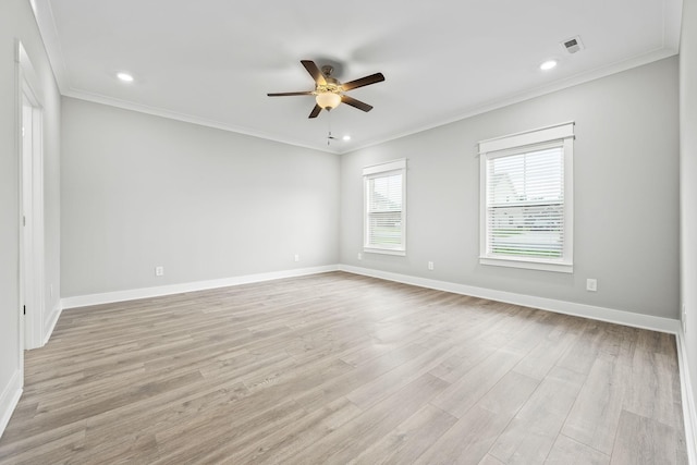 1132 General Marshall Ct, Murfreesboro, TN 37129 - unfurnished room featuring ceiling fan, light wood-style floors, ornamental molding, baseboards, and recessed lighting