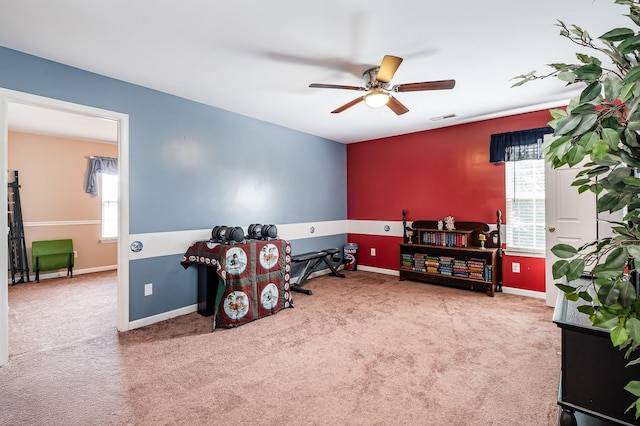 101 Wolverine Trl, La Vergne, TN 37086 - recreation room featuring a ceiling fan, carpet flooring, and baseboards