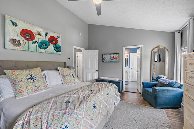 102 Braxton Park Ct, Goodlettsville, TN 37072 - bedroom with lofted ceiling, wood finished floors, a textured ceiling, ensuite bath, and a ceiling fan