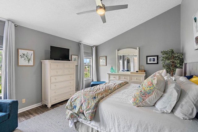 102 Braxton Park Ct, Goodlettsville, TN 37072 - bedroom featuring a textured ceiling, wood finished floors, lofted ceiling, baseboards, and a ceiling fan