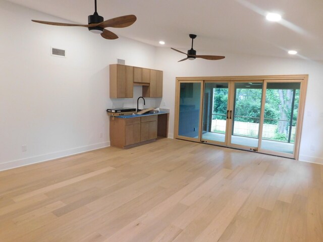 4026B Lealand Ln, Nashville, TN 37204 - kitchen with a ceiling fan, light wood-type flooring, open floor plan, recessed lighting, and modern cabinets
