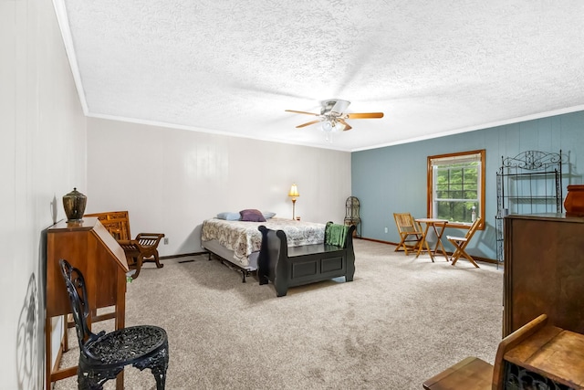 170 School House Ln, Castalian Springs, TN 37031 - bedroom featuring ornamental molding, carpet flooring, baseboards, a textured ceiling, and ceiling fan