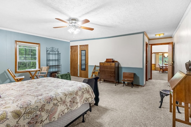 170 School House Ln, Castalian Springs, TN 37031 - bedroom featuring carpet floors, crown molding, ceiling fan, and a textured ceiling