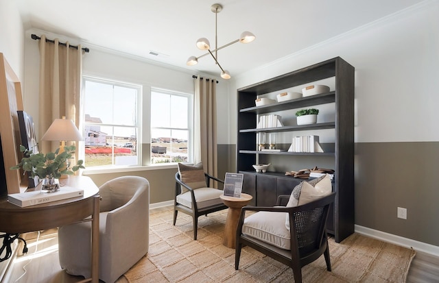 3292 Barrel Oak Pass, Columbia, TN 38401 - living area featuring a chandelier, baseboards, ornamental molding, and light wood-style flooring