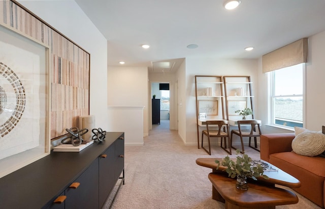 3292 Barrel Oak Pass, Columbia, TN 38401 - hallway with light carpet, baseboards, recessed lighting, and a desk