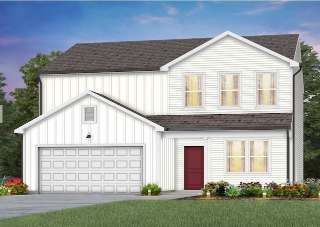 3292 Barrel Oak Pass, Columbia, TN 38401 - view of front of property featuring roof with shingles, board and batten siding, driveway, a garage, and a lawn