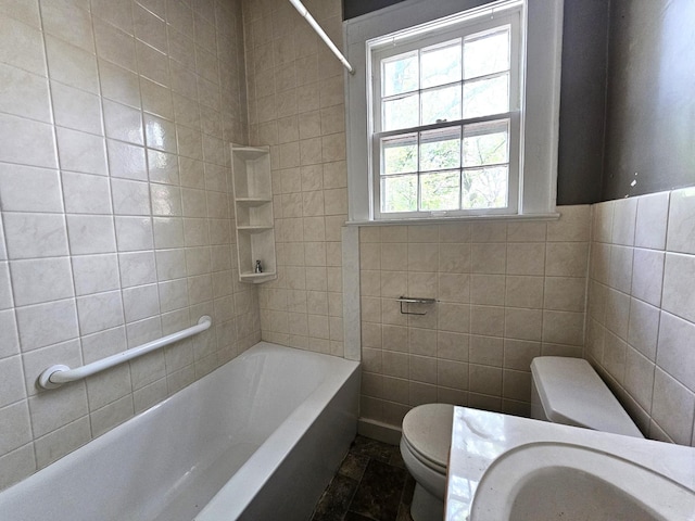 4 Mother Goose Vlg, Lookout Mountain, GA 30750 - full bathroom with toilet, tile walls, a bath, a shower, and a sink