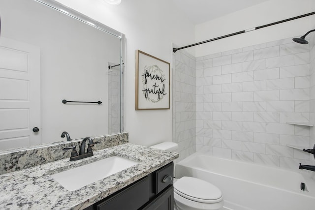 full bath with toilet, vanity, and shower / bathtub combination