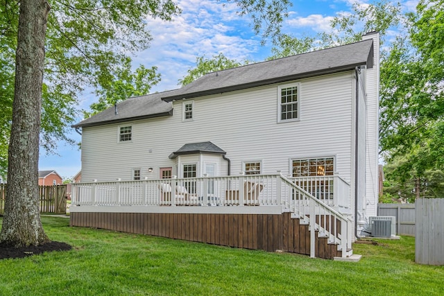 3060 Liberty Hills Dr, Franklin, TN 37067 - rear view of property featuring a wooden deck, central AC unit, a chimney, and stairs