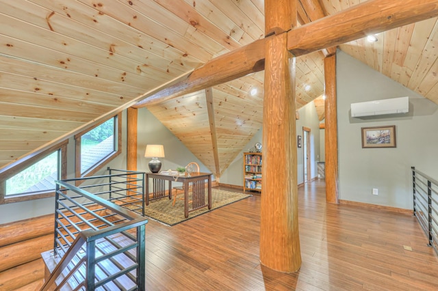 1271 Bivins Rd, Lewisburg, TN 37091 - additional living space with wood ceiling, hardwood / wood-style flooring, vaulted ceiling, a wall mounted AC, and baseboards