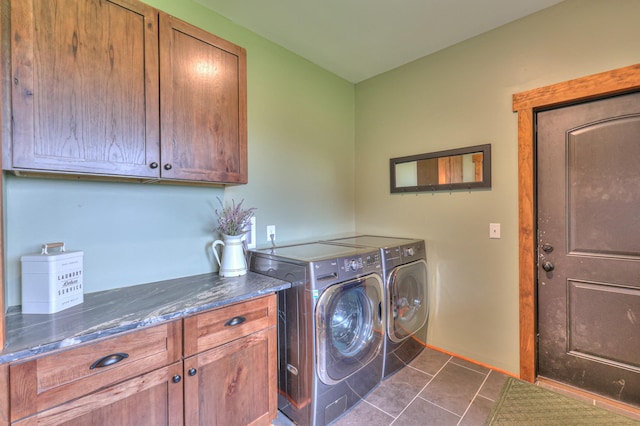 1271 Bivins Rd, Lewisburg, TN 37091 - laundry room featuring cabinet space, washer and clothes dryer, and dark tile patterned floors