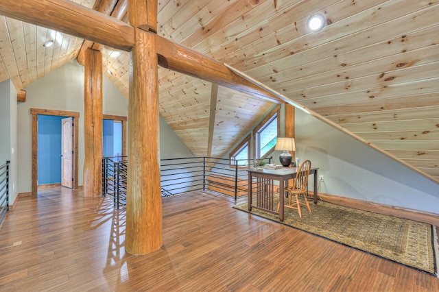1271 Bivins Rd, Lewisburg, TN 37091 - additional living space with lofted ceiling, wooden ceiling, wood finished floors, and baseboards