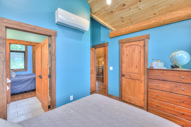 1271 Bivins Rd, Lewisburg, TN 37091 - bedroom with a wall unit AC, lofted ceiling, and wood ceiling