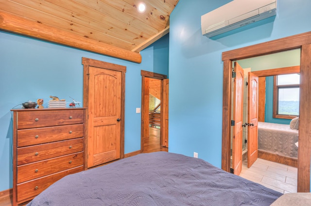 1271 Bivins Rd, Lewisburg, TN 37091 - bedroom featuring lofted ceiling, a wall unit AC, and wood ceiling