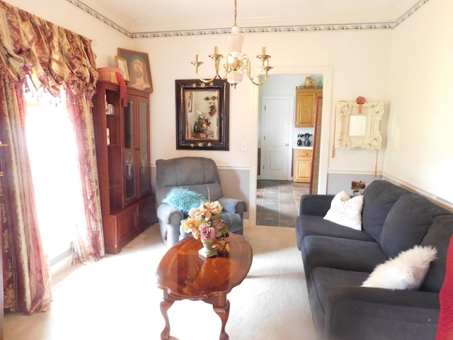 1129 Adam Dr, Cottontown, TN 37048 - living room featuring a chandelier and light carpet