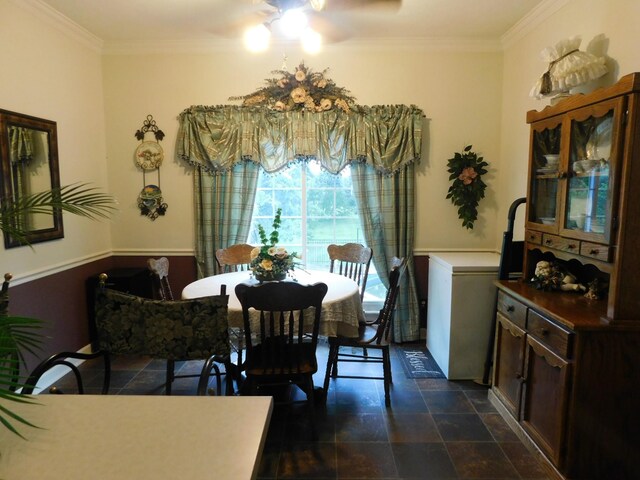 1129 Adam Dr, Cottontown, TN 37048 - dining space with ornamental molding and a ceiling fan