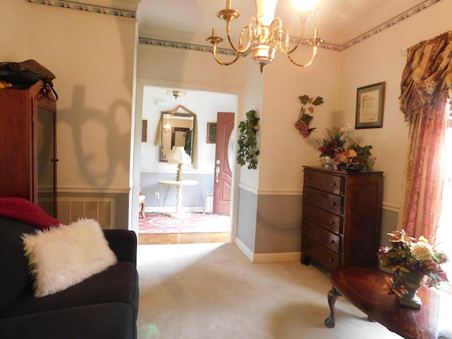 1129 Adam Dr, Cottontown, TN 37048 - living area with a chandelier, carpet, and baseboards