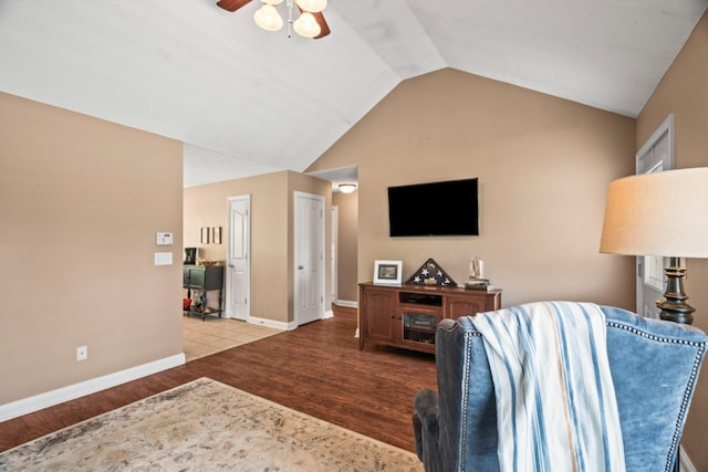 103 Nashay Ct, Portland, TN 37148 - living room with wood finished floors, vaulted ceiling, ceiling fan, and baseboards