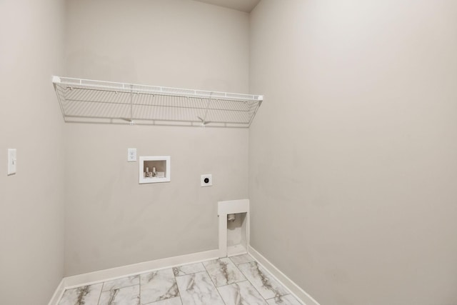 440 Golden Meadow Ln, Hendersonville, TN 37075 - washroom featuring hookup for an electric dryer, washer hookup, light marble finish flooring, and baseboards