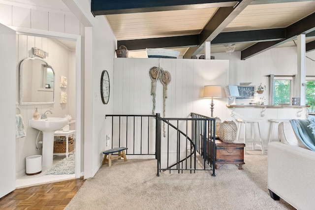698 Crestview Dr, Sparta, TN 38583 - corridor featuring an upstairs landing and beamed ceiling