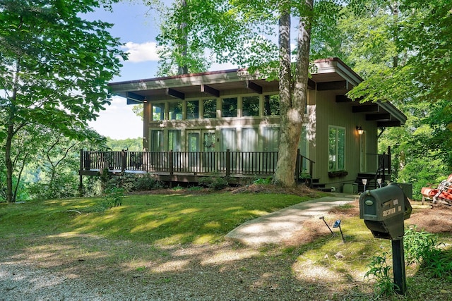 698 Crestview Dr, Sparta, TN 38583 - back of house with a wooden deck and a lawn