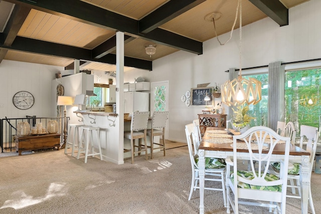 698 Crestview Dr, Sparta, TN 38583 - carpeted dining area featuring wooden ceiling