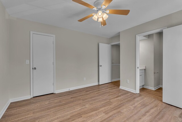 2732 Linmar Ave, Nashville, TN 37215 - unfurnished bedroom with light wood-style flooring, baseboards, ensuite bathroom, and ceiling fan