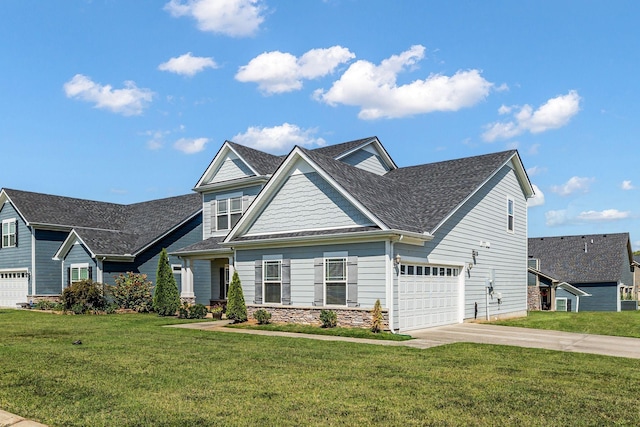 400 Tonalist Way, Smyrna, TN 37167 - craftsman-style home featuring concrete driveway, a front yard, roof with shingles, stone siding, and an attached garage