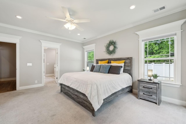 905 W Sagefield Dr, Smyrna, TN 37167 - bedroom with multiple windows, carpet, baseboards, recessed lighting, and crown molding