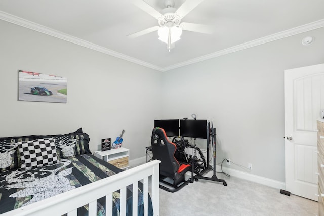 905 W Sagefield Dr, Smyrna, TN 37167 - carpeted bedroom featuring crown molding, baseboards, and ceiling fan