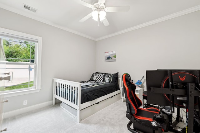 905 W Sagefield Dr, Smyrna, TN 37167 - carpeted bedroom with ornamental molding, baseboards, and ceiling fan