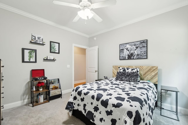 905 W Sagefield Dr, Smyrna, TN 37167 - carpeted bedroom featuring baseboards, crown molding, and ceiling fan